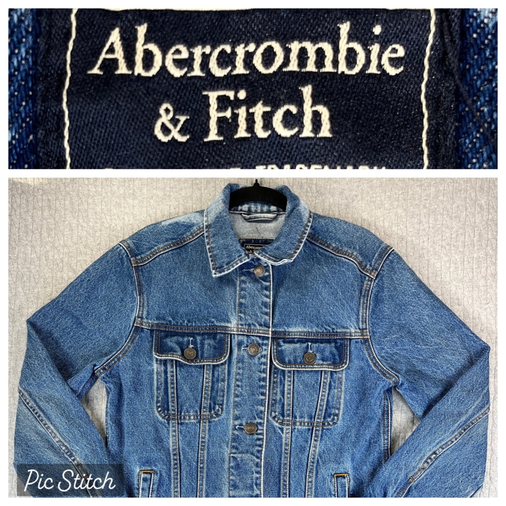 Abercrombie Fitch Jean Denim Trucker Jacket‎ Women S Medium Wash Y2K 90s Style